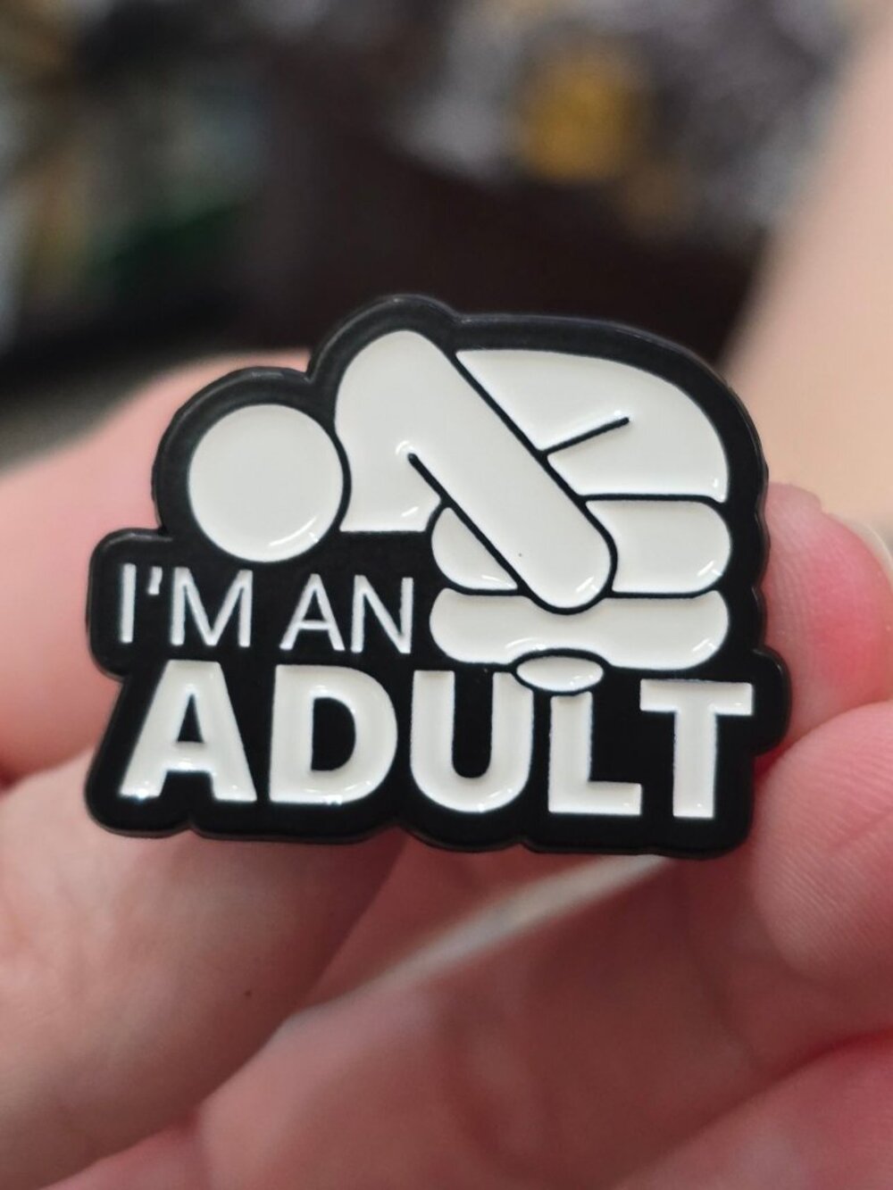 Humor ✦ Adulting Hand Enamel Pin ✦ Black White Sarcastic Quote Gothic Accessory